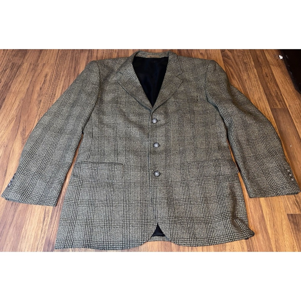 J Riggings Mens 32L Gray Black Glen Plaid Wool Blend 3 Button Sport Coat Blazer